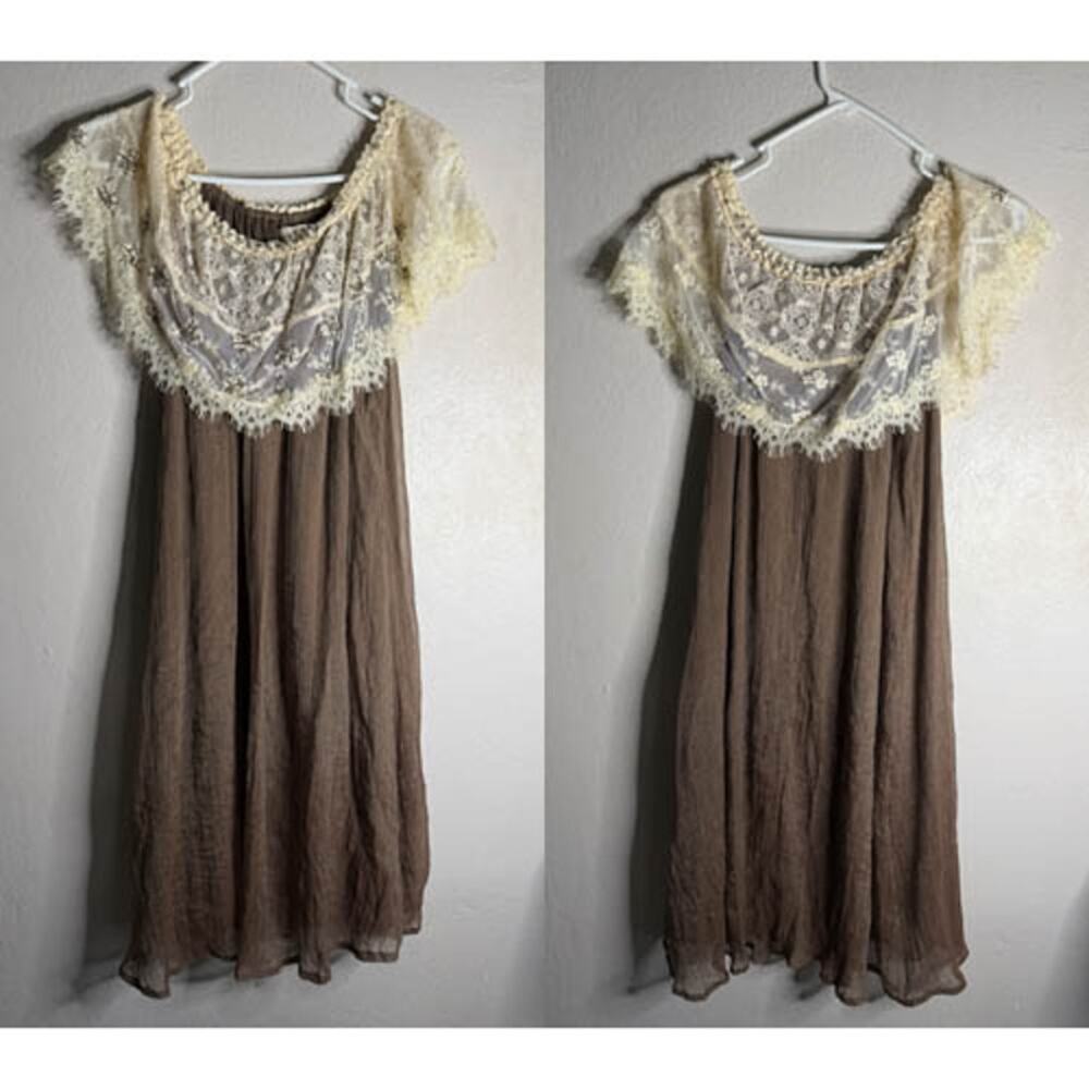 Altar’d State Brown Lace Boho Dress M Embellished Festival Mini